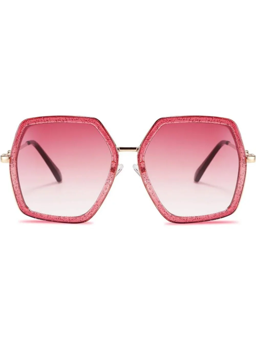 Women's Large Hexagon Inspired Sunglasses Irregular Geometric B2503 Shiny Red